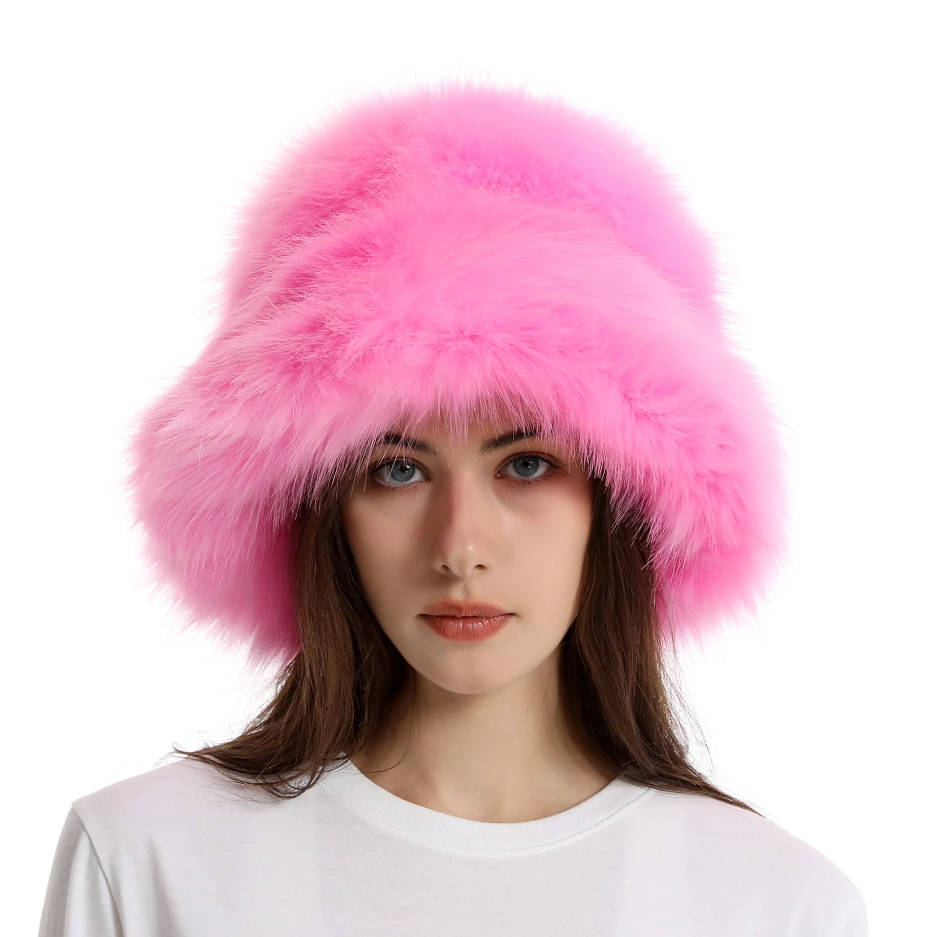 Aiertu  -  Bucket Hat Purple Winter New Candy Color Faux Fur Y2k Warm Plush Basin Hat Unisex Bucket Hat Hat Hats for Women Aiertu