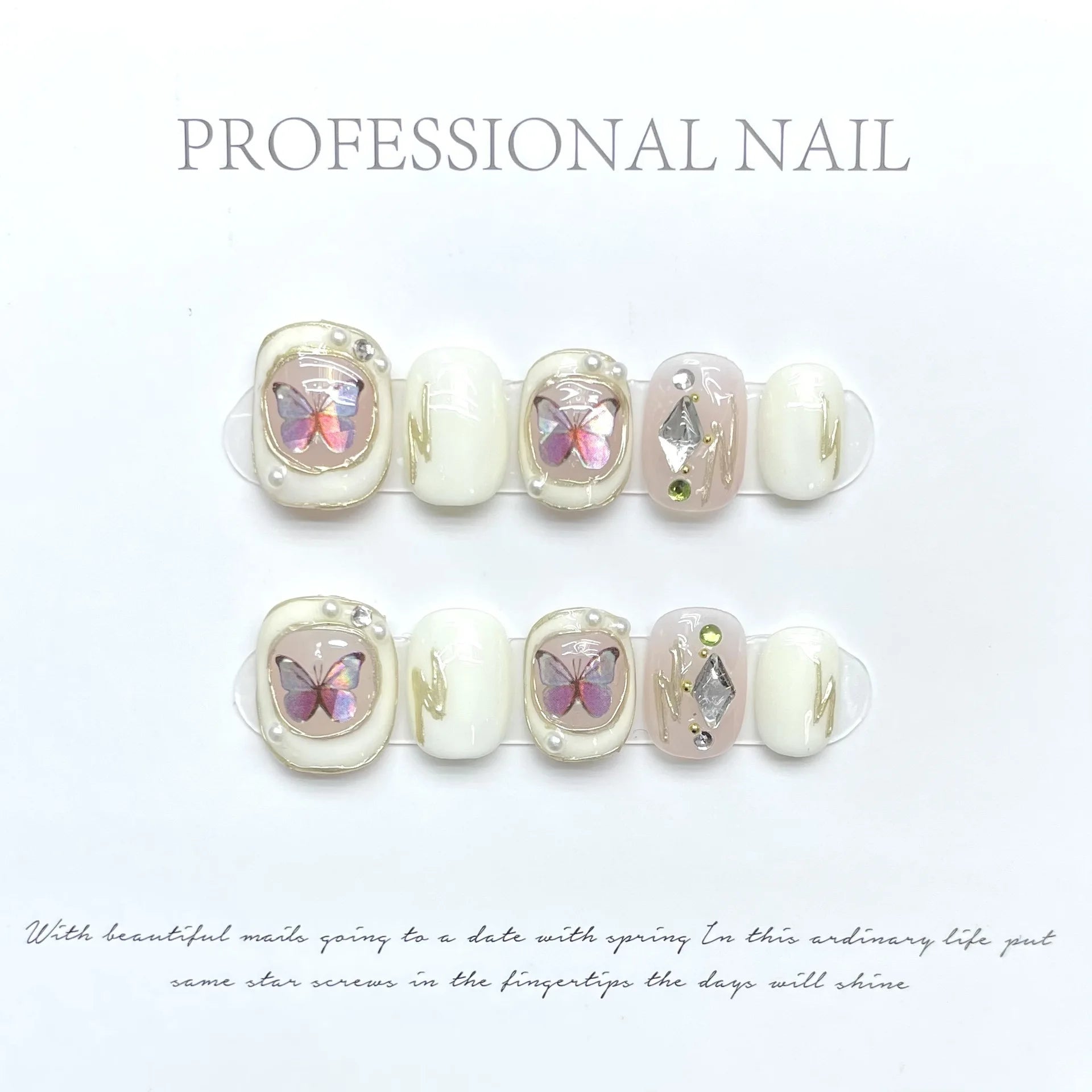 Aiertu  -  10pcs Short Square Round Handmade Fake Nail Wearable Colorful Smudge Design False Nail Flower Bow Nails Simple Press on Nails Aiertu