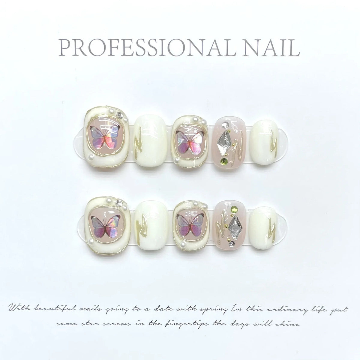 Aiertu  -  10pcs Short Square Round Handmade Fake Nail Wearable Colorful Smudge Design False Nail Flower Bow Nails Simple Press on Nails Aiertu