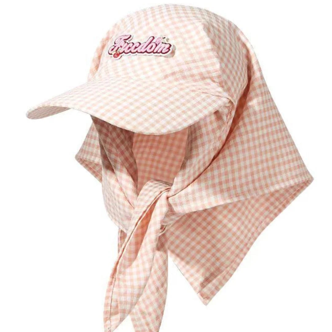 Aiertu  -  Sweet Cool Lattice Headscarf Hats Women Girl Summer Sun Protection Baseball Caps Adjustable Foldable Beach Hat Portable Sun Hat Aiertu