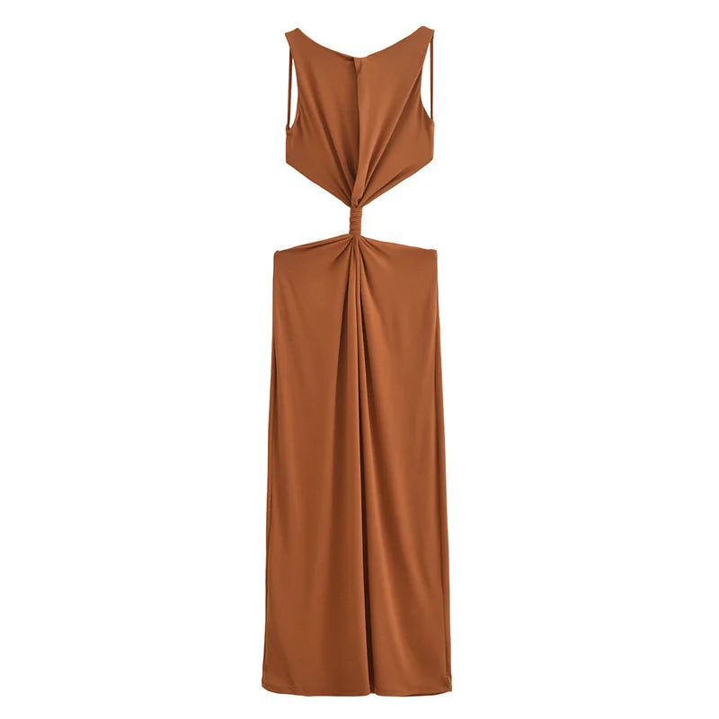 Aiertu  -  Sexy Knot Ruched Hollow Out Dress Woman Slim Off Shoulder Backless Bodycon Midi Robes Summer Autumn Party Evening Dresses Aiertu
