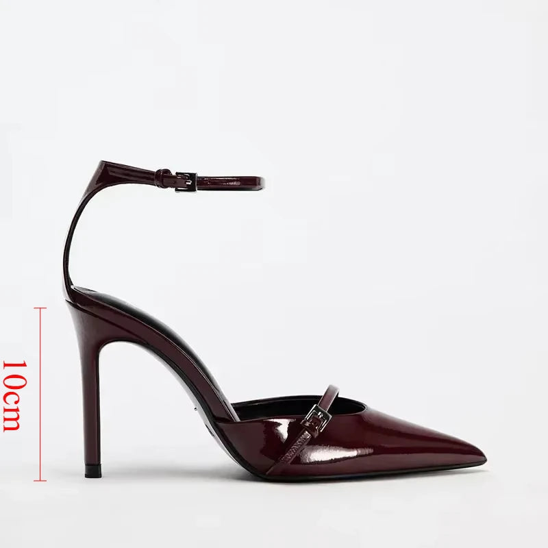 Aiertu  -  Sexy Pointed Toe High Heel Women Shoes Elegant Ankle Strap Patent Leather Stilettos Luxury Prom Weddings Bridal Pumps for Ladies Aiertu