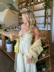 Aiertu  -  Summer Beach Print V-neck Sling Halter Dress Women Sexy Sleeveless Lace Up Backless Loose Vestidos Lady Holiday Casual Robe Aiertu