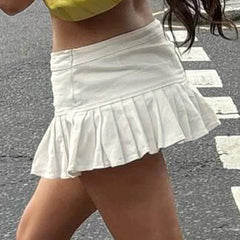 Aiertu  Sexy Low Waisted Pleated Skirts for Women Solid Y2K Aesthetic Korean Bottoms Clubwear Fashion 90s Cute Outfits Aiertu