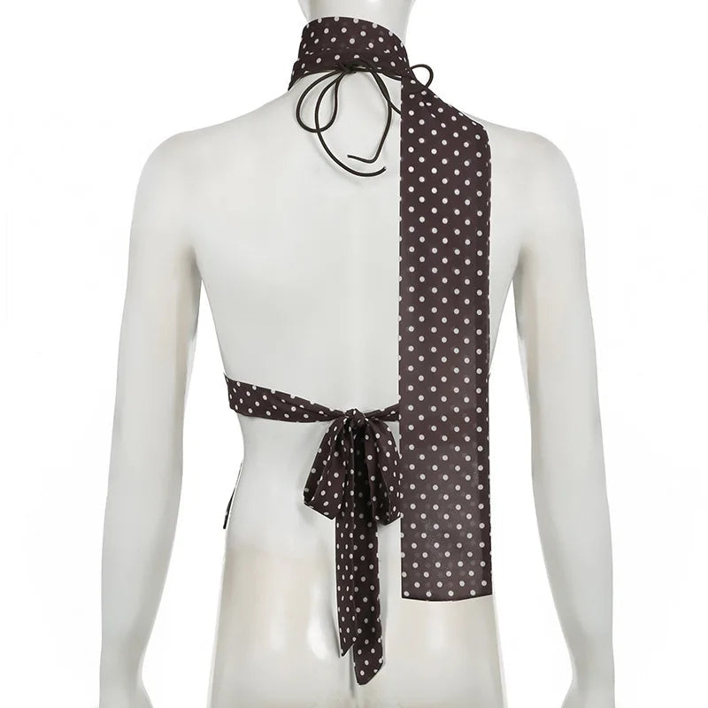 Aiertu  -  Fashion Polka Dot Suspender Vest With Scarf Sexy V-neck Printed Backless Lace Up Hot Girl Top Y2k Summer Fashion 2025 Aiertu