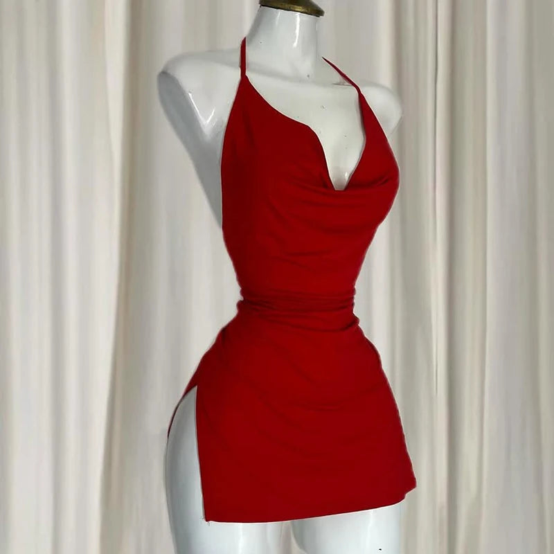 Aiertu Backless Bandage Dress Sexy Girl Black V Neck Elegant Irregular Slim Sweet Korean Women Mini Dresses 2025 New Fashion Nightclub Aiertu