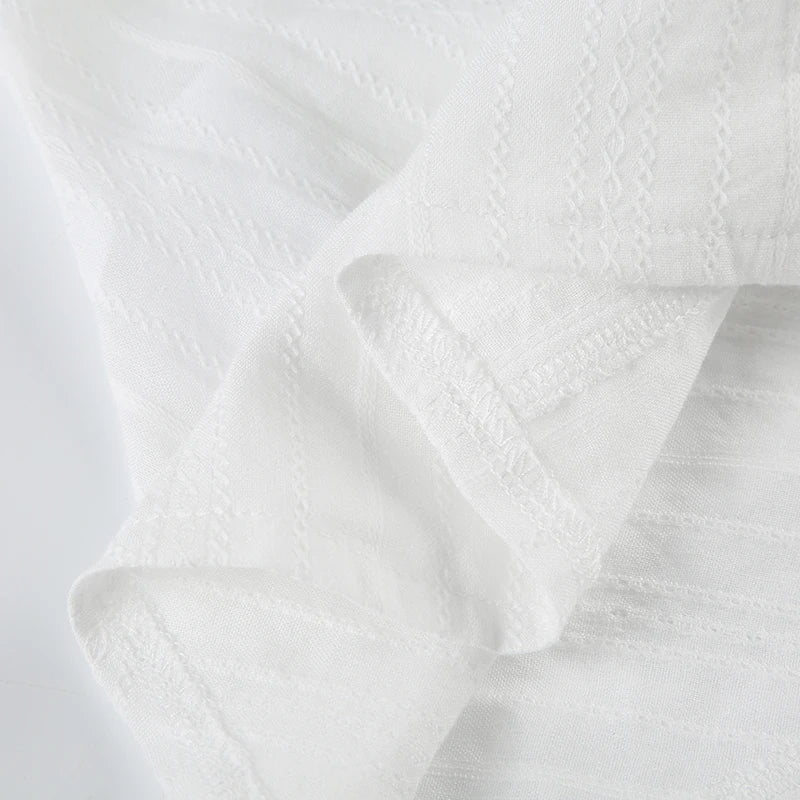 Aiertu  -  Fashion Chic Folds Summer Blouse Women Texture Stripe Buttons-Up Cardigan Shirt Korean French Tops Short Sleeve Basic Aiertu