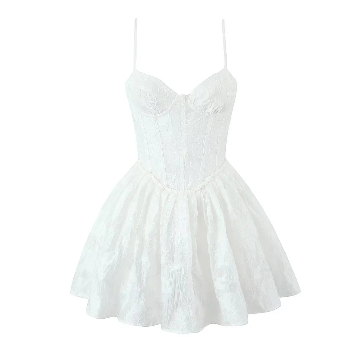 Aiertu  -  French sweet jacquard white suspender dress for women new style fishbone waist slimming A-line skirt Aiertu