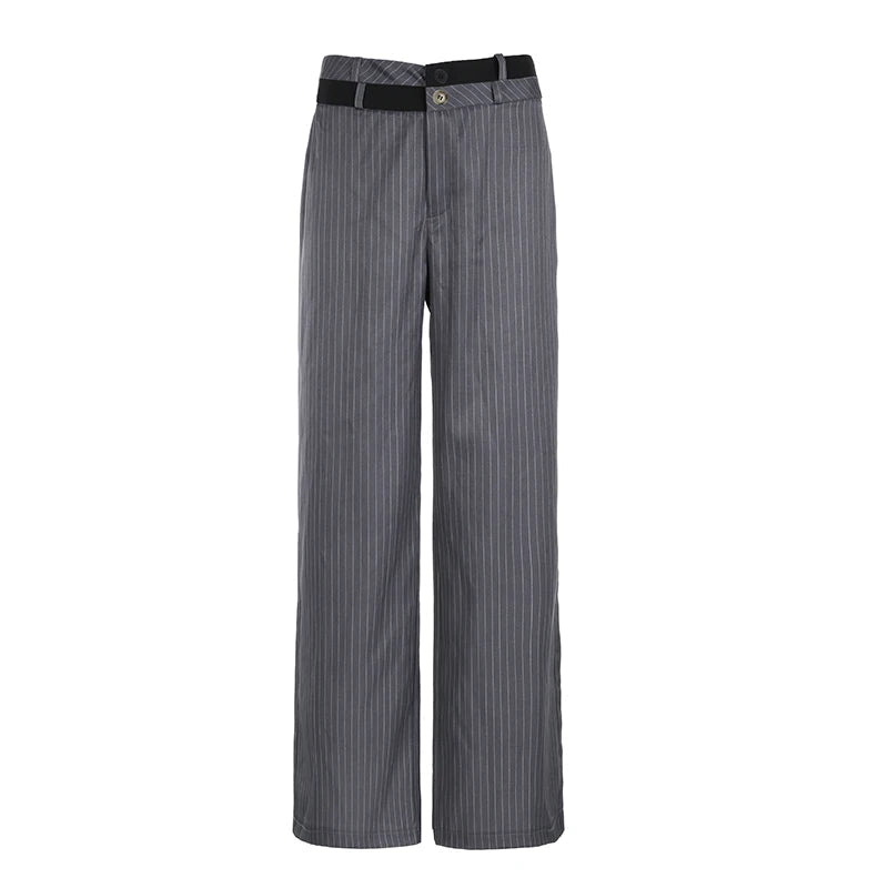 Aiertu  -  Harajuku Stripe Patched Straight Leg Women Suit Pants Streetwear Basic Office Ladies Trousers Contrast Color Outfits Aiertu