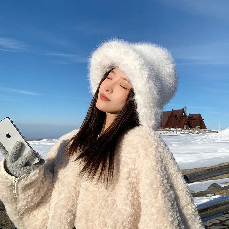 Aiertu  -  (Hat and Scarf) New Plush Hat Adult Autumn and Winter Plush Thickened Warm Hat Versatile Plush Fisherman Hat Fashion Set Aiertu