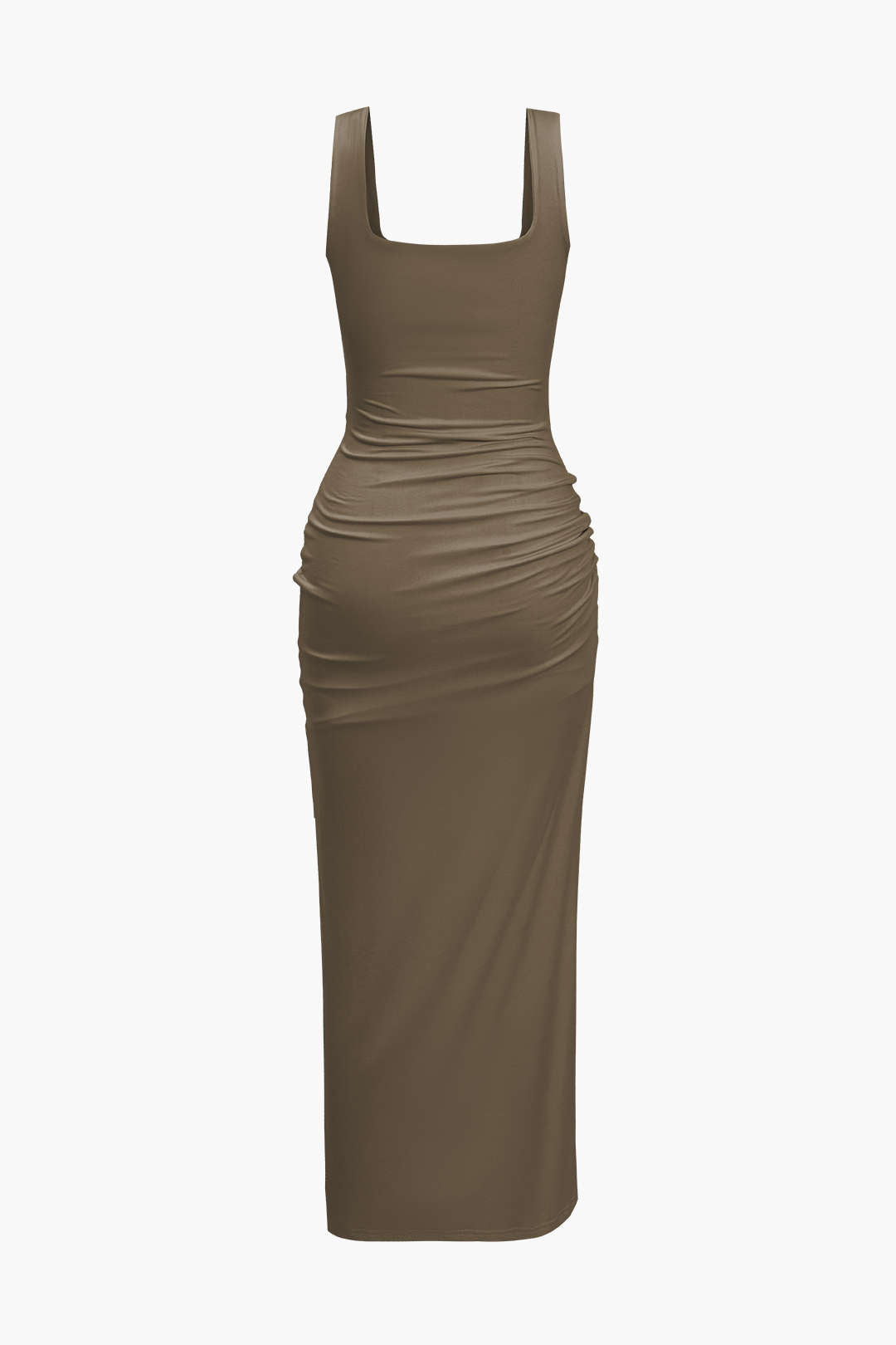 Aiertu  Solid Twist Front Cut Out Slit Midi Dress Aiertu