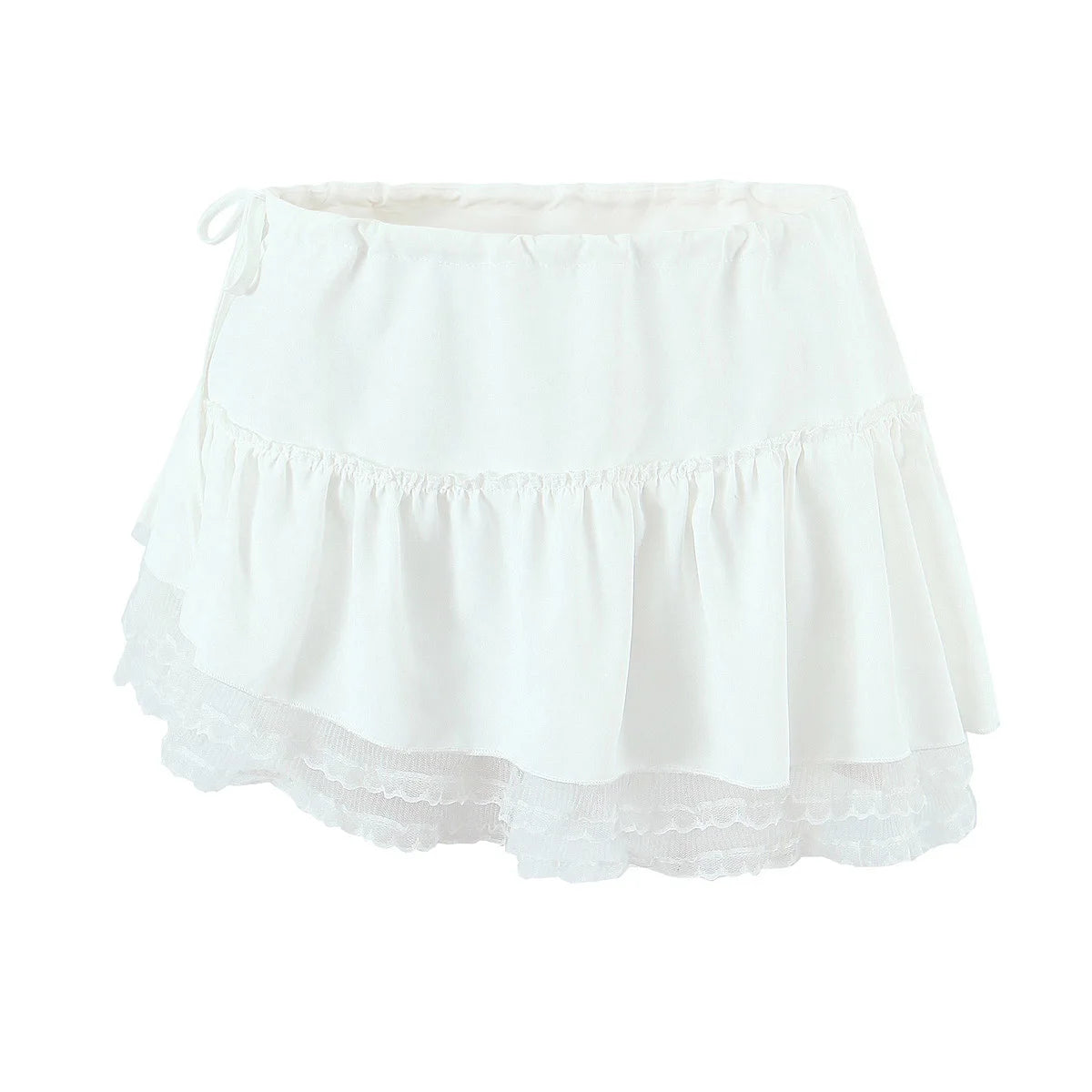 Aiertu  -  Summer White Lace Skirts Women Asymmetrical Skirt Y2k Outfit Solid Double Layered White Mini Skirts With Safety Shorts Lace Trim Aiertu