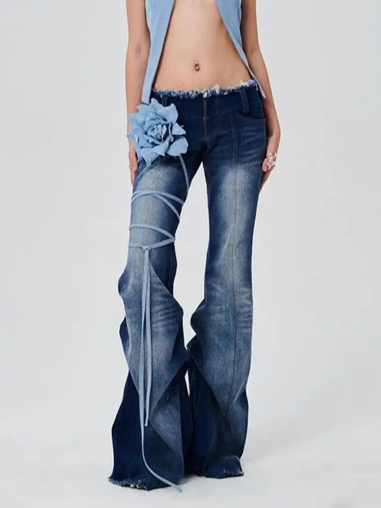 Aiertu  -  Vintage Blue Y2k Jeans Women High Street Wide Leg Denim Trousers Harajuku Retro Fashion Casual Hotweeet Jeans Aesthetic Aiertu