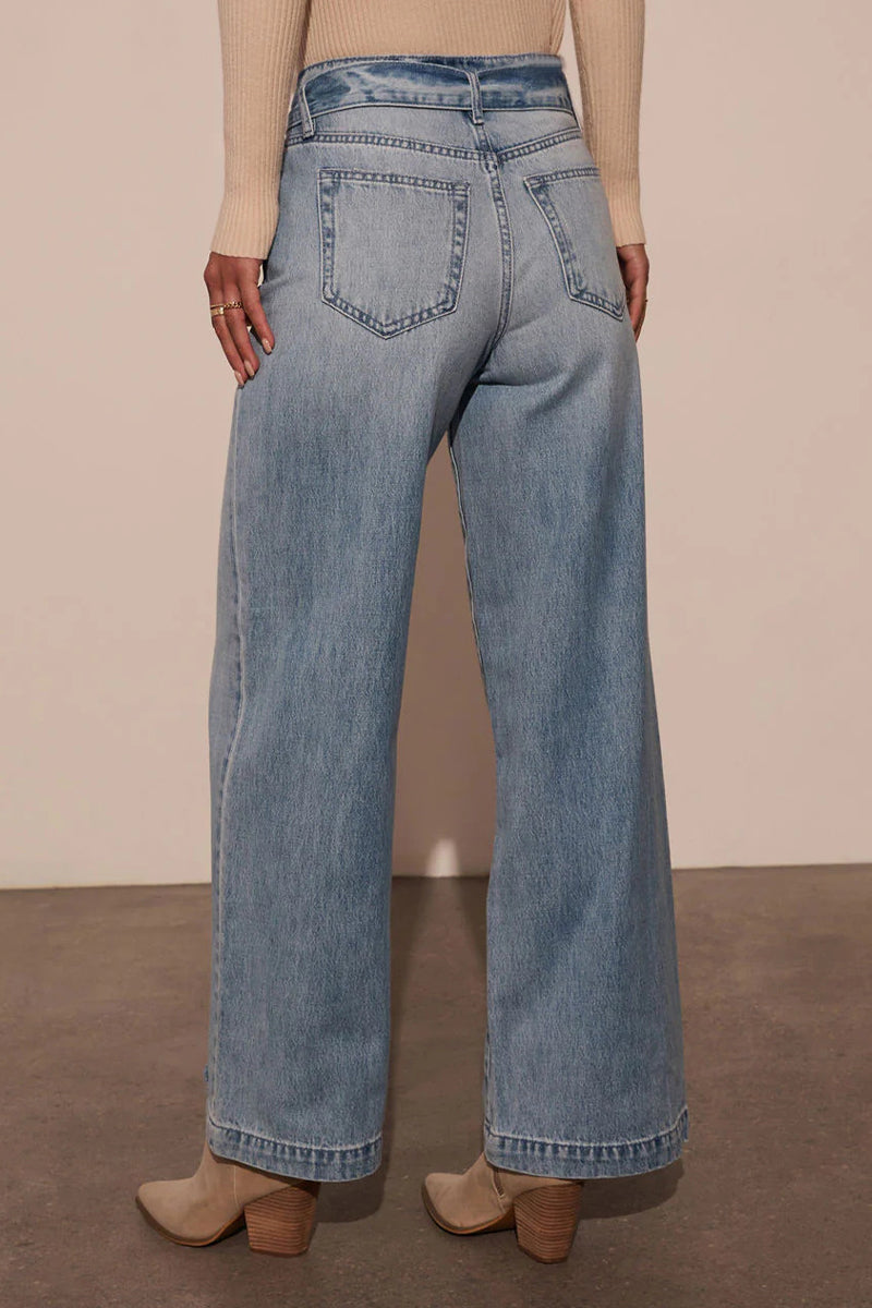 Aiertu  -Casual Gradient Color Distressed Lace Up High Waist Loose Denim Jeans aiertu