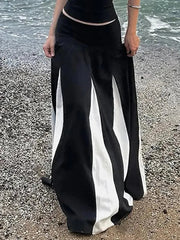 Aiertu  -Contrast Patchwork Low-Rise Maxi Skirt aiertu