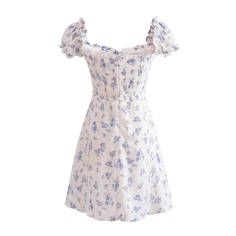 Aiertu  -  French Retro Slim Fit Small Flying Sleeves Printed Dress Women Summer New Short Floral Skirt Aiertu