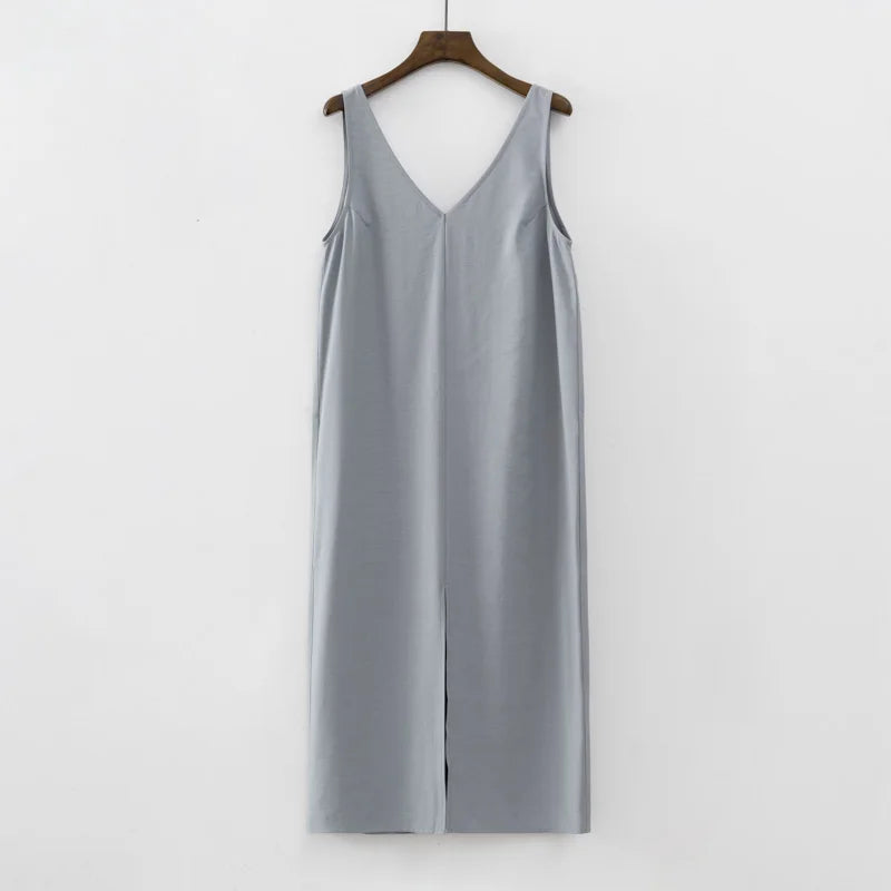 Aiertu  -  2026 Summer Women Solid White V Neck Sleeveless Fashion Dress Split Tank Dress Aiertu