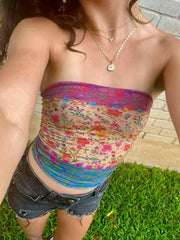Aiertu  -  y2k Aesthetic Tube Top Summer Holiday Cute Floral Print Skinny Strapless Cropped Tops Women Casual Basic Tee Vintage 90s Aiertu