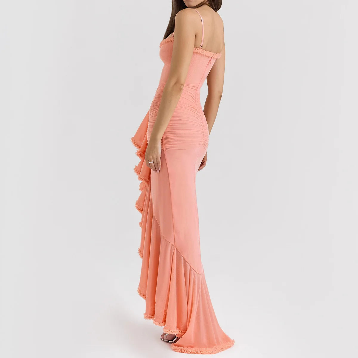 Aiertu  -  Sexy Spaghetti Strap Ruffle Irregular Bodycon Party Club Evening Dress Women  Mesh Suspender Spring Summer Holiday Beach Aiertu