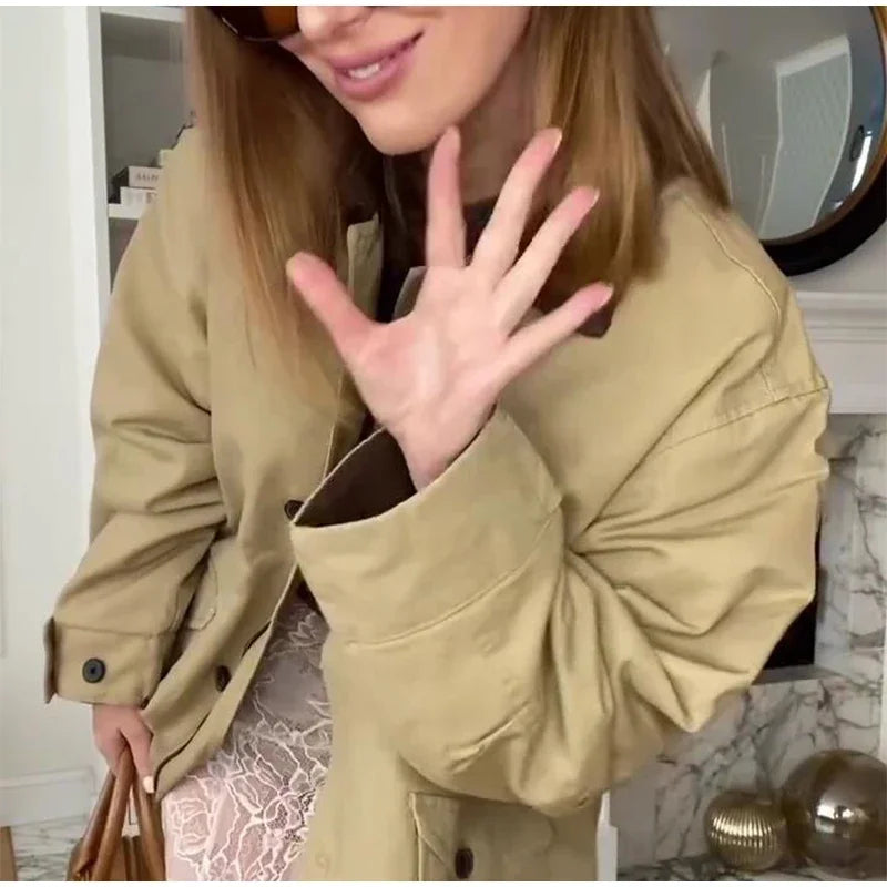 Aiertu     -  Fall Outfits 2026 Casual Patchwork Lapel Jacket Women Loose Contrast Long Sleeve Single Breasted Pockets Coat 2026 Autumn New Lady Fashion Outwear Aiertu