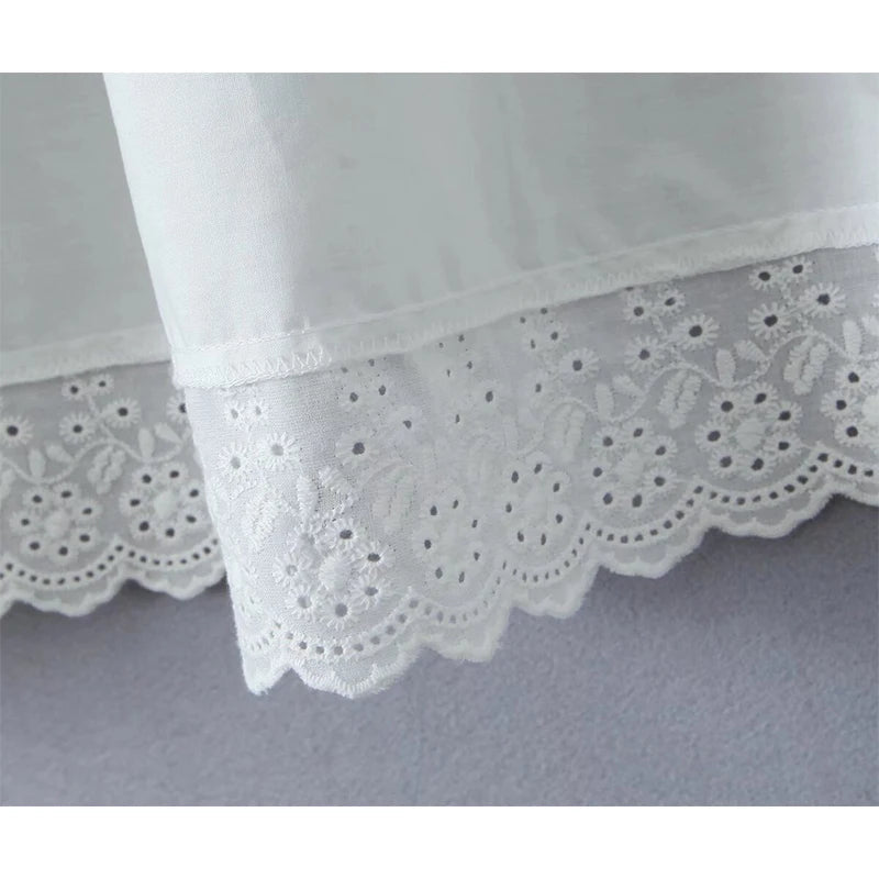 Aiertu  -  Summer Women Sexy Low Waist Lace Spliced A-line Midi Cotton White Skirt Holiday New 2025 Aiertu