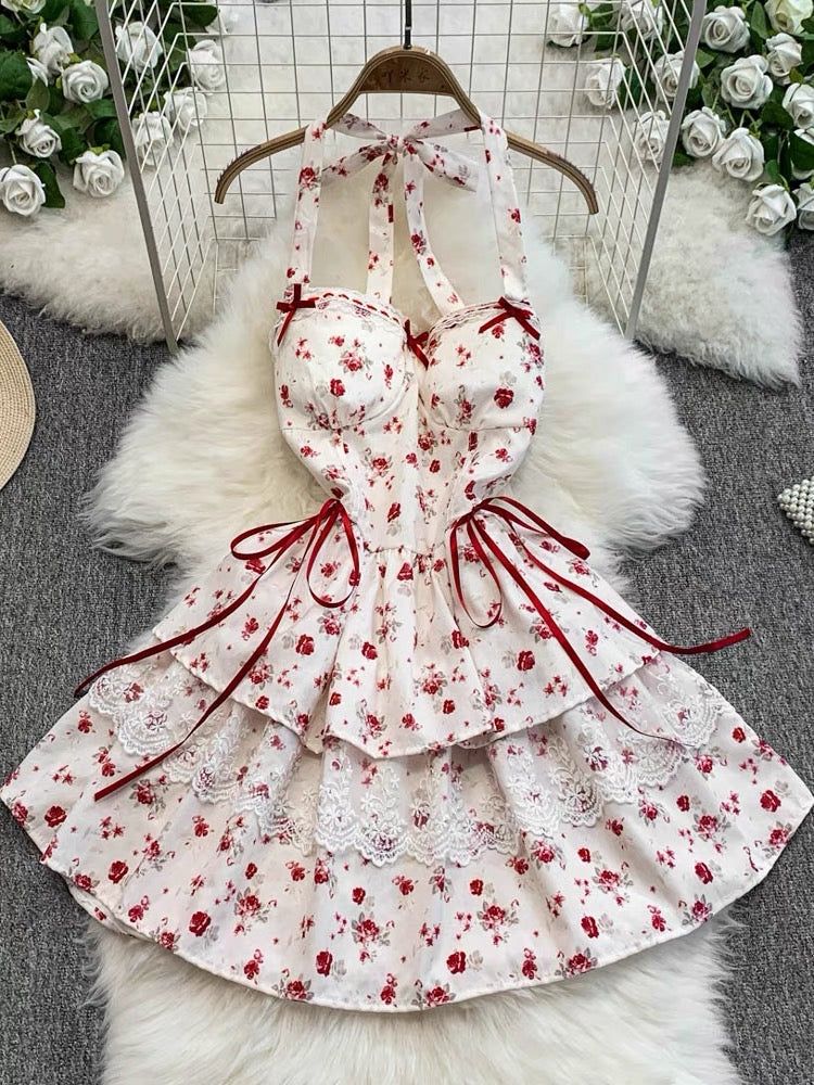 Aiertu  Cherry Bird Red Ribbon Coquette Dress Aiertu