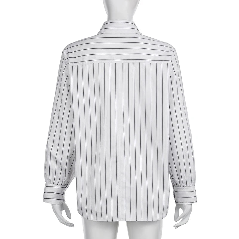 Aiertu  Striped Print Loose Shirt for Women Casual Single-breasted Oversized Blouses Streetwear Fashion Turn-down Neck Top Aiertu