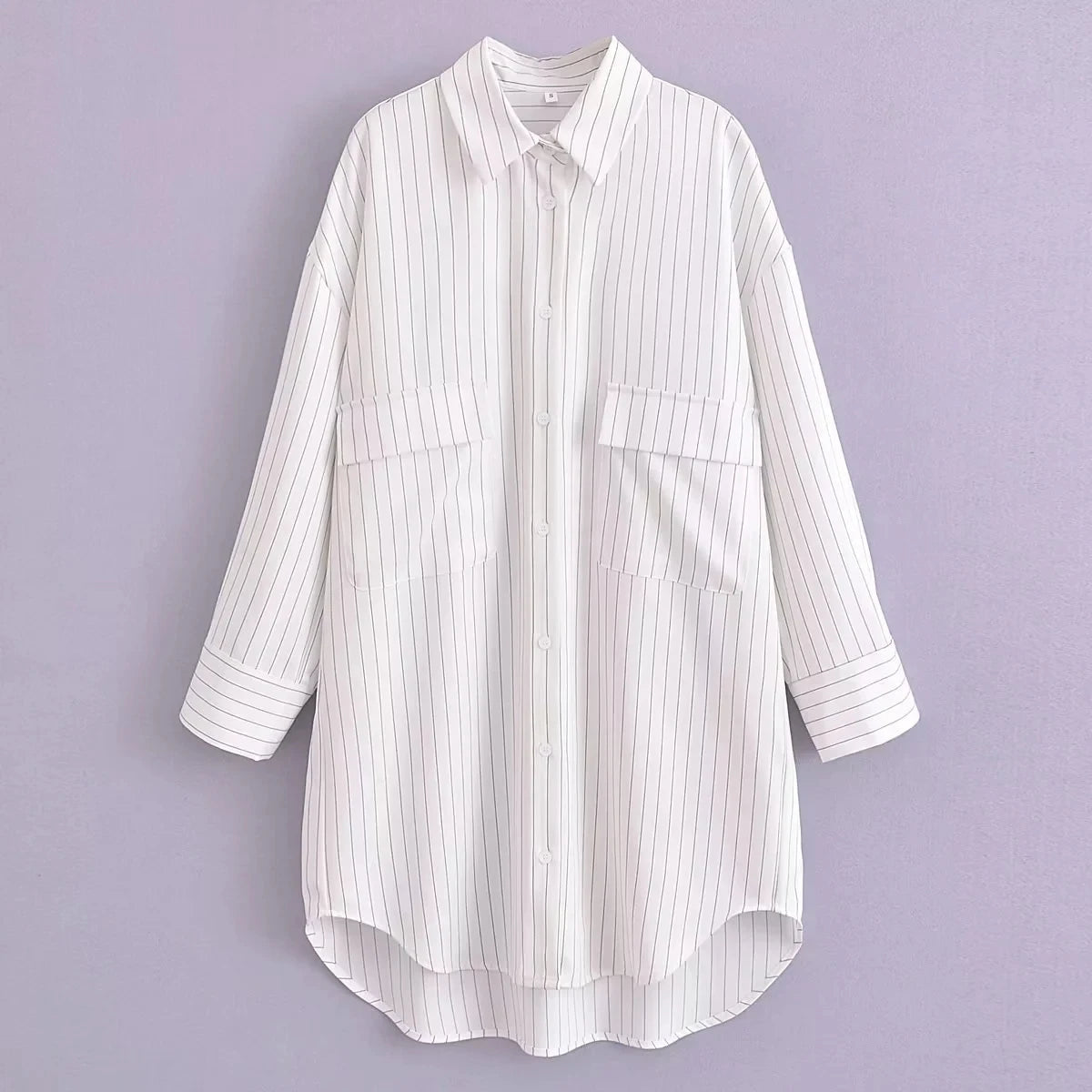 Aiertu  -  White Stripe Shirt Dress Women Autumn Spring Slit Casual Oversize Single Breasted Turn Down Collar Short Summer Dress Aiertu
