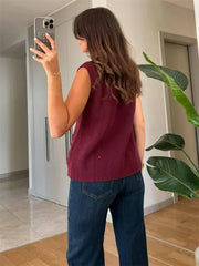 Aiertu  -  Casual Loose Sweater Cardigan Vestidos For Women Sleeveless Ribbed Cropped Pocket Commute Top Female Solid Cardigan Top Aiertu