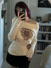 Aiertu  -Vintage Print Irregular Neck Sweater aiertu