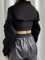Aiertu - summer inspo Zip Up Stand Collar Long Sleeve Black Cropped Jackets Women Pocket Safari Style Streetwear Aiertu