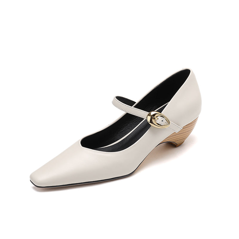 Aiertu  Spring Autumn Genuine Leather Mary Janes Pumps Retro Women Square Toe High Heel Casual Pumps Young Ladies Daily Walk Shoes Aiertu