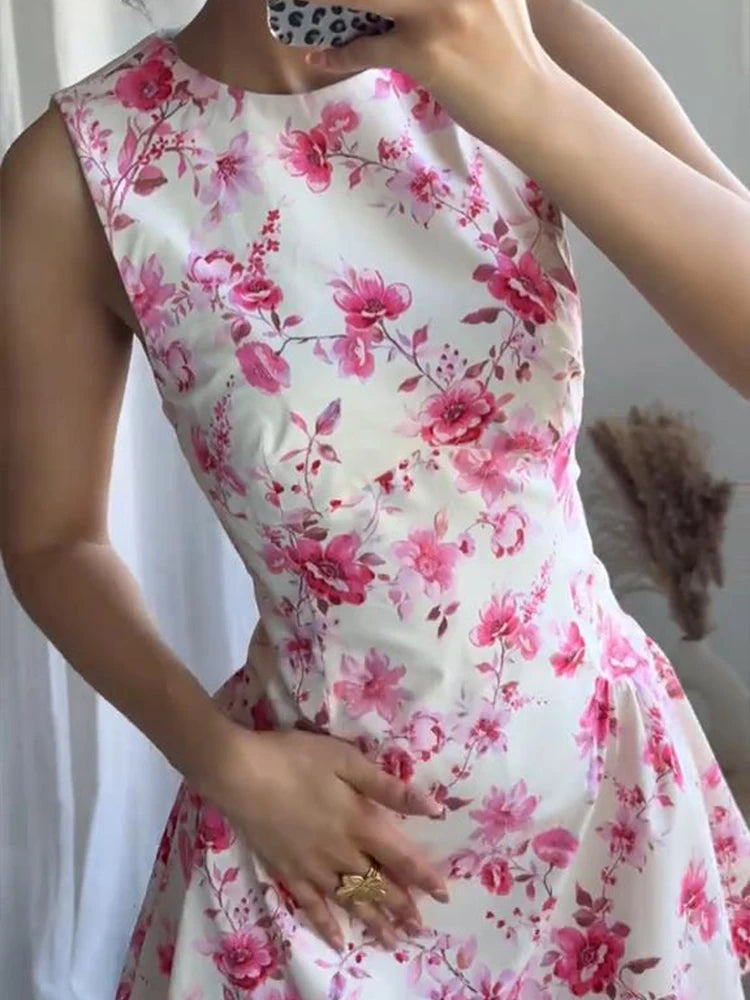 Aiertu  -  Sweet Printed Party Dress Women O-neck Sleeveless Pleated A-line Mini Dresses Female 2025 Spring Summer Fashion Print Lady Robe Aiertu