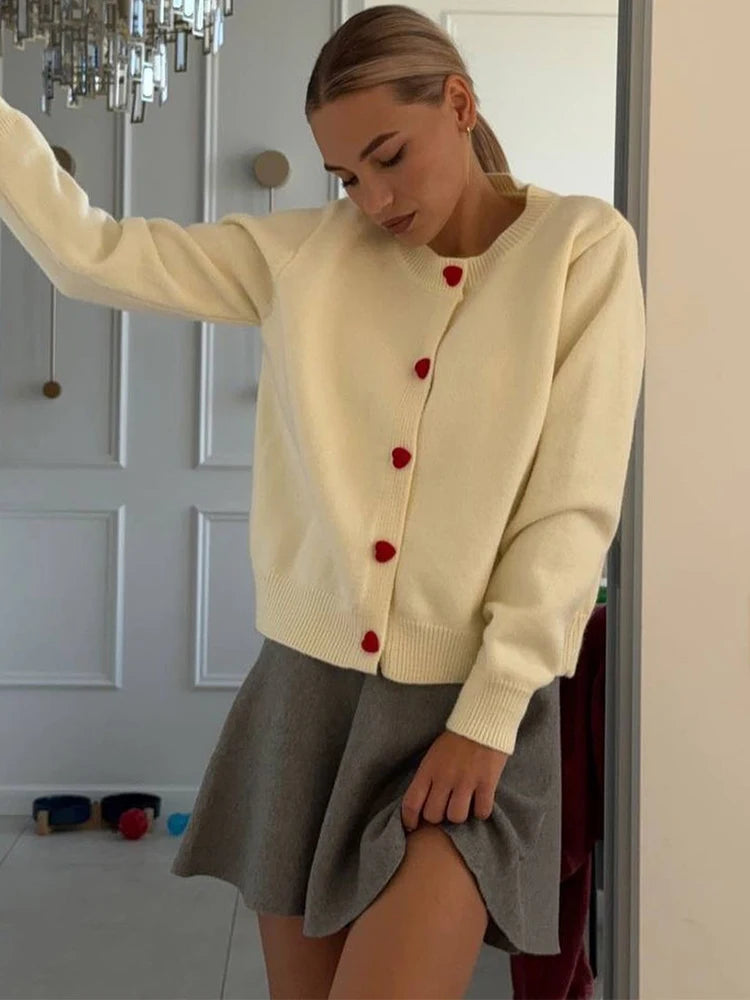 Aiertu  -  Heart Button Knit Cardigan For Women Autumn Fashion Loose Casual Long Sleeve Sweater Femme Winter Solid Knitwear Sweater Aiertu