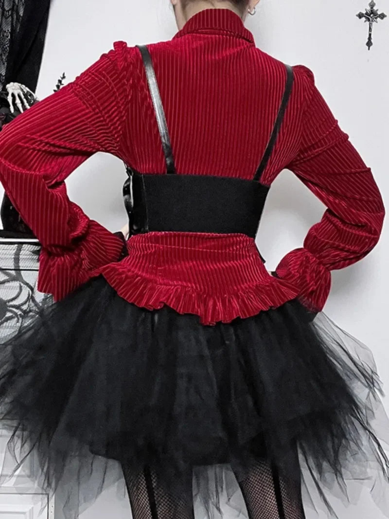 Aiertu  -  High End French Elegant Luxury Vintage Blouse Y2k Aesthetic Gothic Striped Slim Buttons Harajuku Shirts American Popular Clothes Aiertu