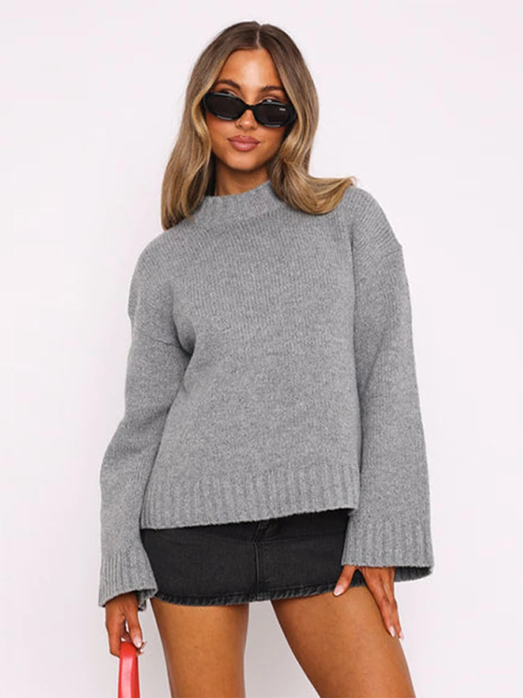 Aiertu  -  Vintage Solid O Neck Women Sweater Full Sleeve Loose Lady Pullover 2024 Fashion Elegant Pleated Autumn Winter Female Knitwear Aiertu