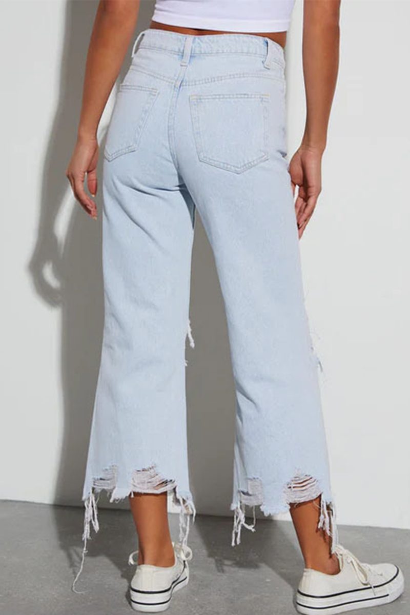 Aiertu  -Casual Ripped Distressed High Waist Loose Denim Jeans aiertu