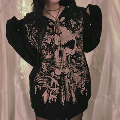 Aiertu  -  Euramerican High Street Lazy Loose Sweatshirts Y2k Aesthetic Skull Punk Print American Vintage Clothing Zip Up Gothic Hoodies Aiertu