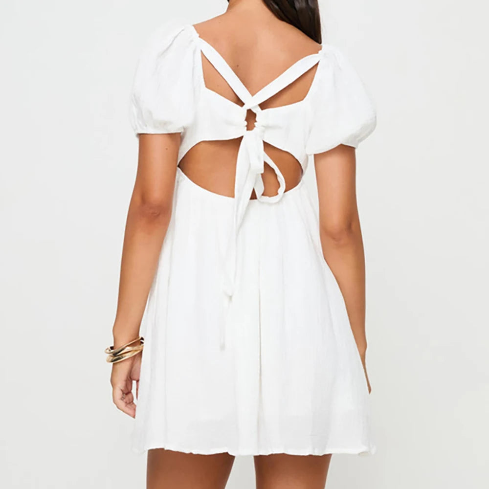 Aiertu  Fashion Streetwear Women Mini Dress Summer Female Clothing Cotton And Linen Holiday Date Girl Short Sleeve Mini Dress XS-2XL Aiertu