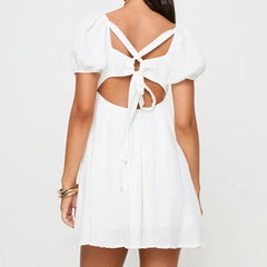 Aiertu  Fashion Streetwear Women Mini Dress Summer Female Clothing Cotton And Linen Holiday Date Girl Short Sleeve Mini Dress XS-2XL Aiertu