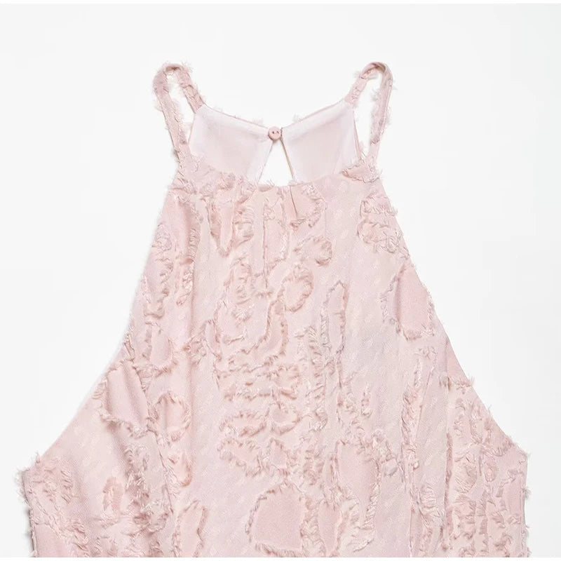 Aiertu  -  Elegant Off Shoulder Prom Gowns 2026 Pink Jacquard Slim Fit Maxi Dresses For Women Summer Evening Party Robes Sleeveless Halter Aiertu