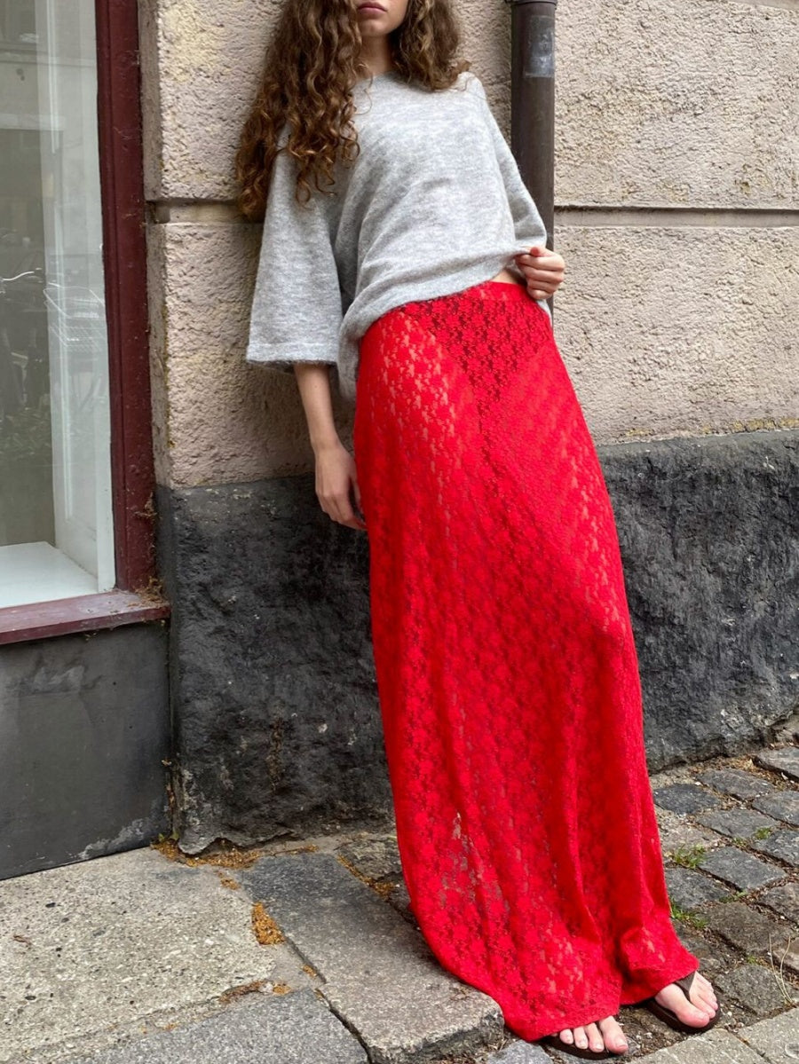 Aiertu  -  Y2k Floral Lace Maxi Skirt 2000s Clothing Women White Black Elegant Party Low Rise Long Skirts Matching Going Out Streetwear Aiertu