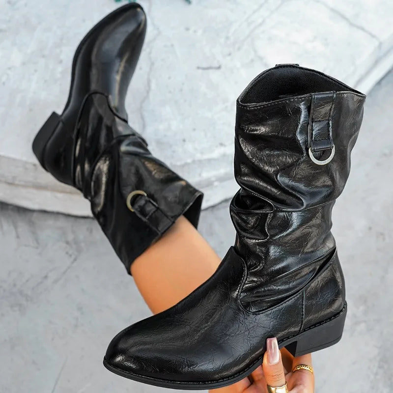 Aiertu    -  Pointed-toe Chelsea Women Boots Autumn Designer Fashion Ankle Goth Shoes Woman Mid Heels Chunky Motorcycle Zapatillas Mujer Aiertu