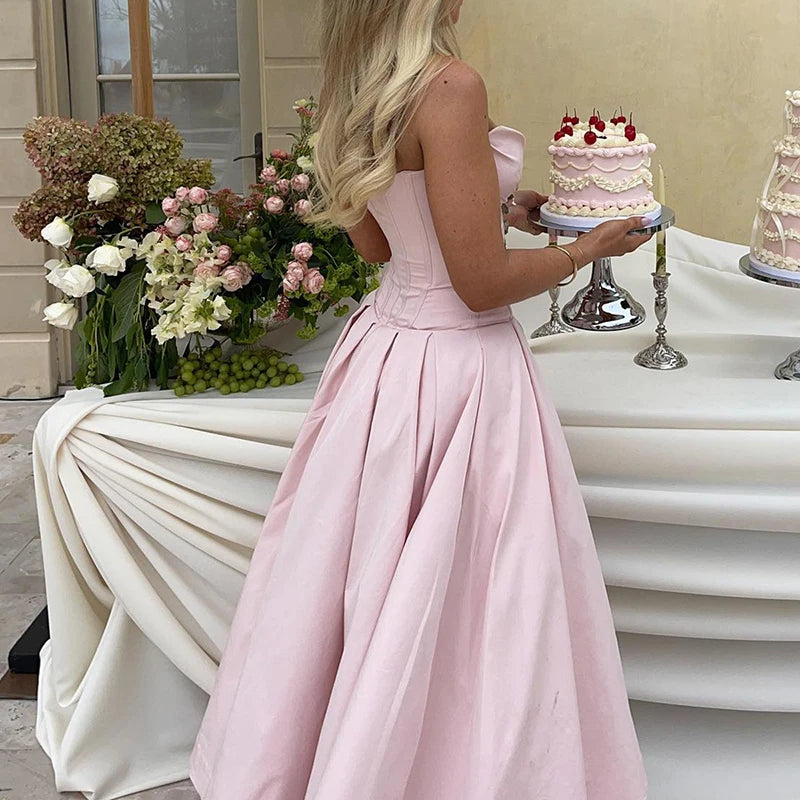 Aiertu  -  Elegant Sleeveless Solid Color Long Dress Fashion Hight Waist Slim Pleated Party Dress Women Sexy Sheath Backless Evening Dress Aiertu