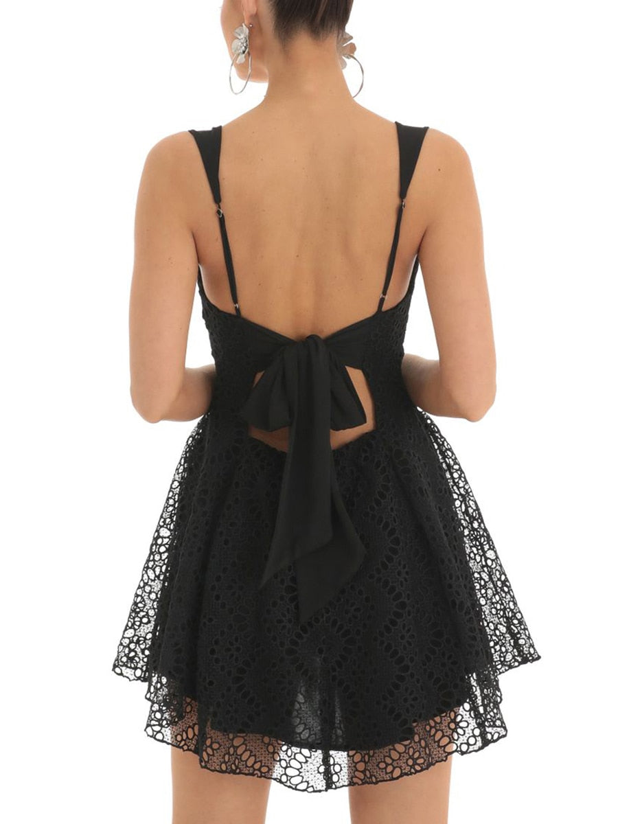 Aiertu Women Sleeveless Dress 2025  Fashion Summer Fairycore Floral Lace Backless Party Mini Dress for Cocktail Beach Club Streetwear Aiertu