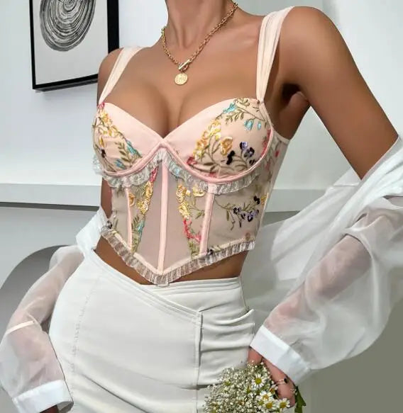 Aiertu  -  party look snspos Women's Sexy embroidery Lace Corset Fish Bone Chest Flower Embroidered Bra Women Strapless Lace Top Wrapped Chest Aiertu