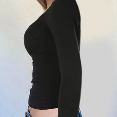 Aiertu  -  Lace Trim Crew Neck Long Sleeve T-shirt Vintage Y2K Black Fitted Crop Top Spring Casual Basic Elegant Lady Top Street Aiertu