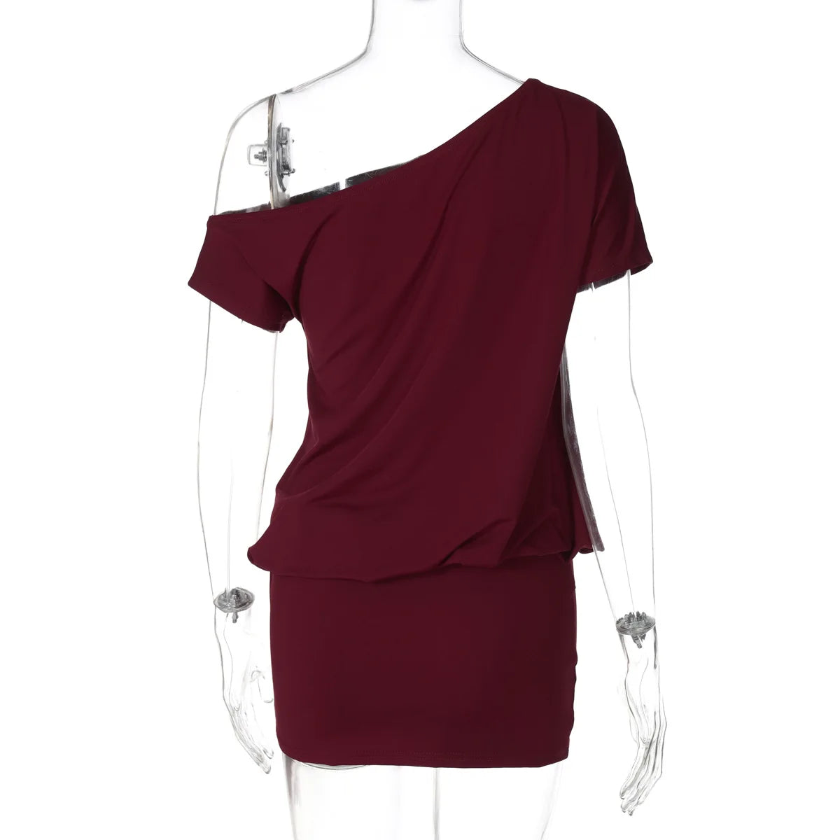 Aiertu  -  Fashion One Shoulder Diagonal Collar Asymmetrical Short Dress Women's 2026 Summer Short Sleeve Package Hip Mini T-shirt Dresses Aiertu