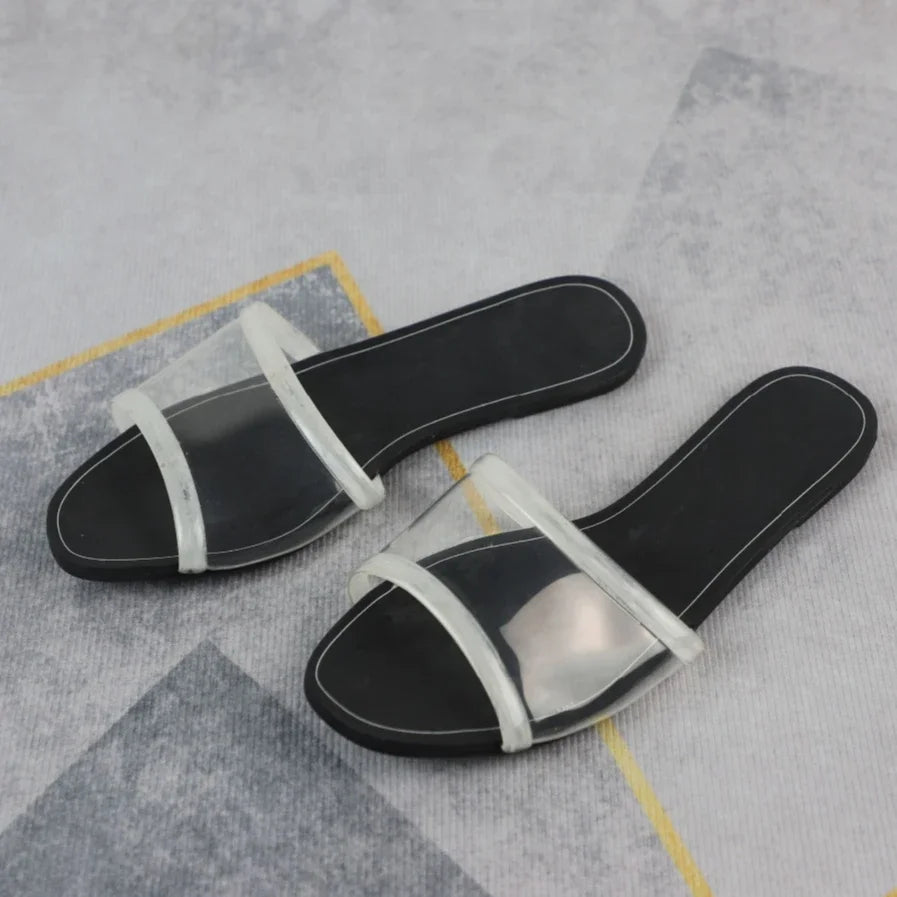Aiertu  -  Transparent PVC Flat Slippers for Women 2025 Square Toe Outdoor Fashion Cross Design Female Slides Plus Size Summer Beach Shoes Aiertu
