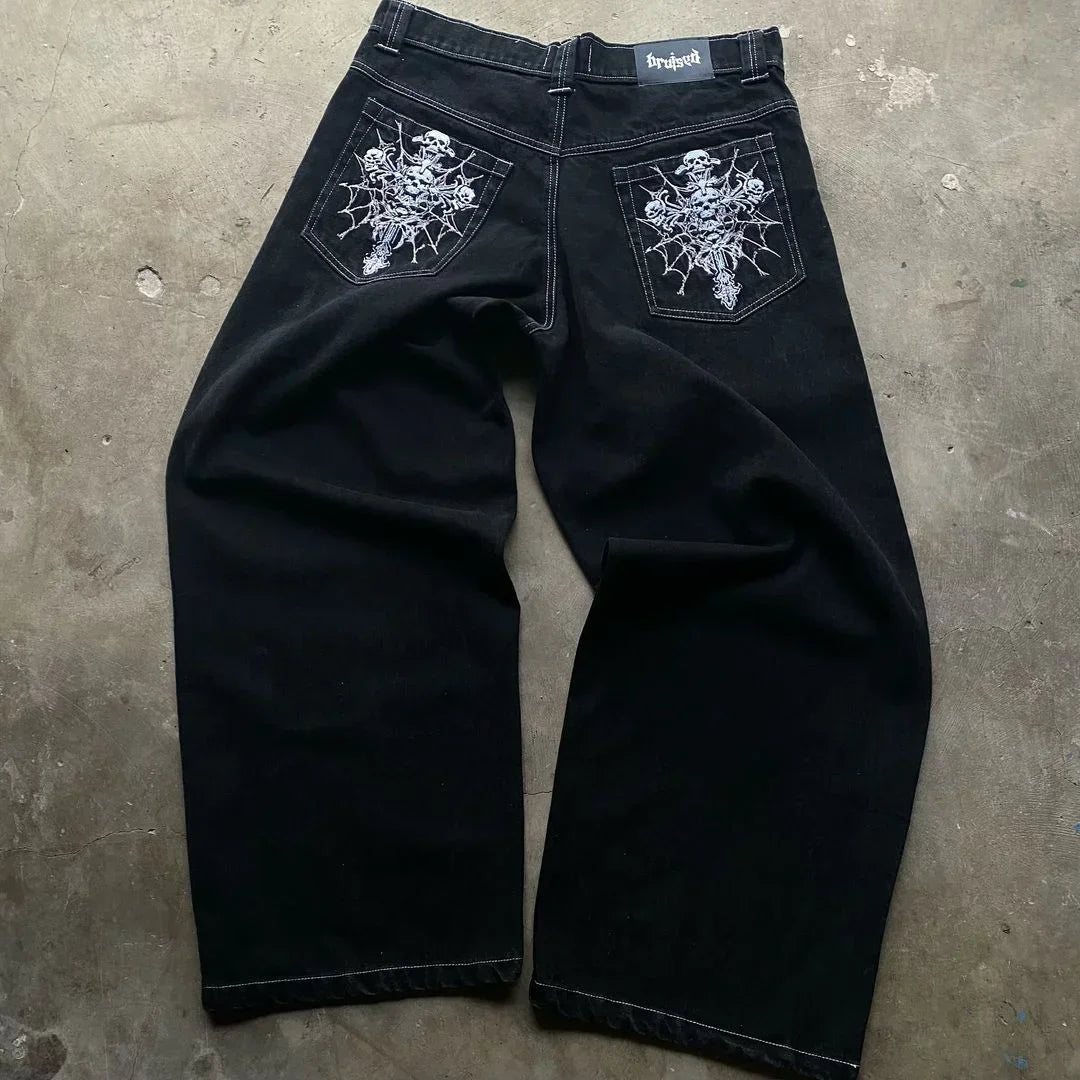 Aiertu  -  High Street Gothic American Fashion Hip Hop Straight Jeans Harajuku y2k Personalized Washed Low Waist Slim Micro Flared Jeans Aiertu